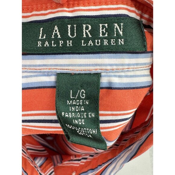 Lauren Ralph Lauren Button Front Women's Blouse Orange Stripe Cotton Long Sleeve - Picture 7 of 7